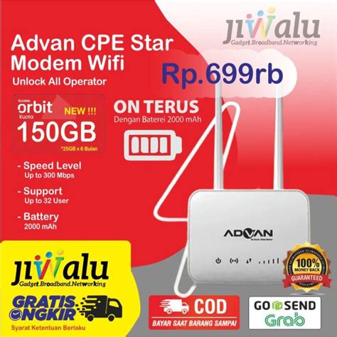 Jual MODEM ROUTER TELKOMSEL ORBIT FREE 150GB ADVAN CPE START WIFI WLAN