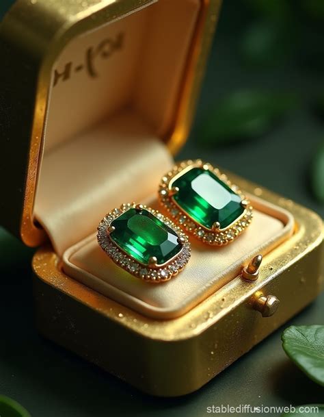 Emerald Jewelries in Golden Box | Stable Diffusion Online