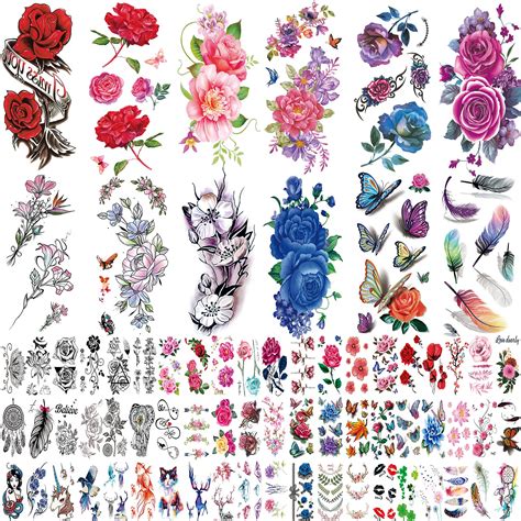 Buy 72 Sheets Flowers Temporary Tattoos Stickers Roses Butterflies And Multi Colored Mixed