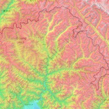 Dibang Valley district topographic map, elevation, terrain