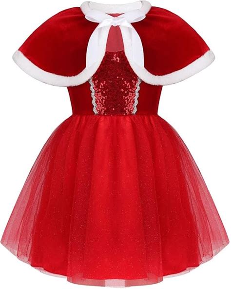 Feeshow Noël Robe Rouge Enfant Fille Costume Noël Robe Bustier à