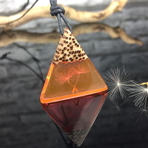 Triangle Resin Wood Necklace Dandelion Jewelry Orange Dreieck Harz