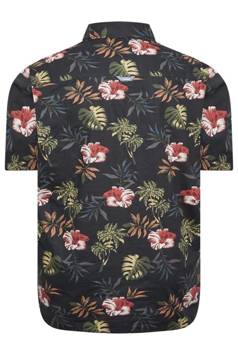 D555 Big Tall Black Hawaiian Print Shirt BadRhino