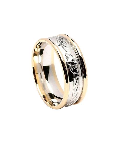 Bague de mariage Claddagh gravée avec bordure Anneaux de mariage