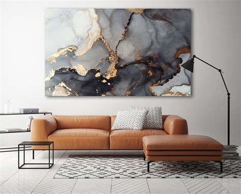 Luxury Abstract Canvas Artwork Fluid Art Printing Wall Etsy Gold