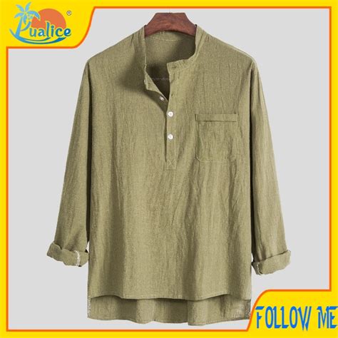 Kemeja Lelaki Men Shirt Seasons Solid Color Linen All Match Chinese