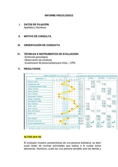 Estructura Informe Psicológico Sue uDocz