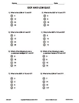 GCF And LCM Quiz By Maisonet Math Middle School Resources TPT