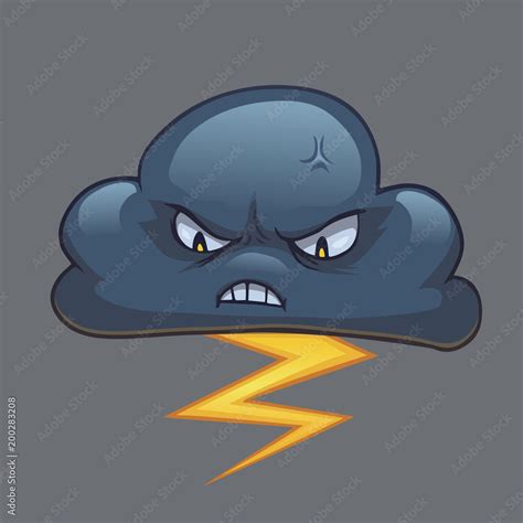 Vetor De Angry Cloud With Thunderbolt Cartoon Vector Illustration Of