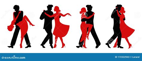 Vector Set Of Silhouettes Of Couples Dancing Tango Black Silhouette Of