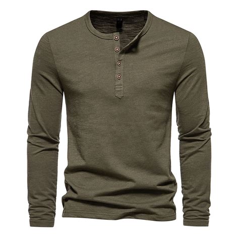 Hfozny Men S Henley Cotton Casual Long Sleeve Lightweight Button T