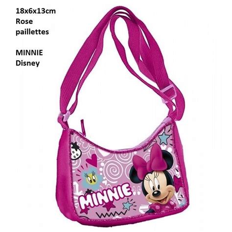 Sac A Main Besace MINNIE Disney Rose Paillettes 18x6x13cm Sac