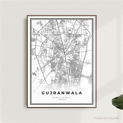 Gujranwala Map Print, Gujranwala Street Map Poster,pakistan, Modern Minimalist Map, Office Wall ...