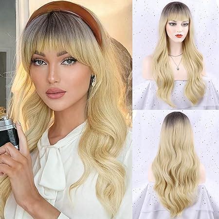 Amazon Honygebia Blonde Wig With Bangs Long Wavy Ombre Curtain