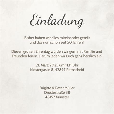 Vintage Einladung Zur Goldenen Hochzeit Mit Foto Des Brautpaars