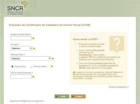 CCIR CERTIFICADO DE CADASTRO DE IMÓVEL RURAL COMO EMITIR Portal