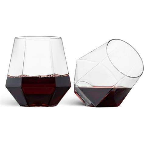 Munfix 32 Pack 12 Oz Diamond Shaped Bpa Free Plastic Stemless Wine