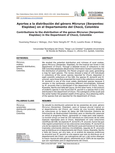 Aportes A La Distribuci N Del G Nero Micrurus Serpentes Elapidae En