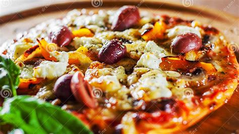 Vegetarian Pizza With Mozzarella Cheese Olives Mushrooms Pepper And