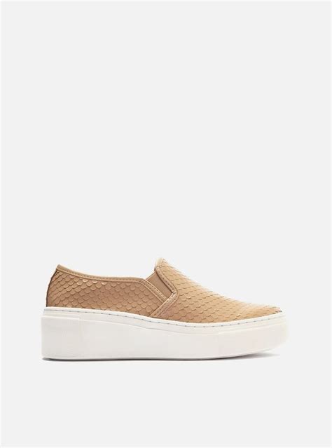 Slip On Nude Couro Snake Flatform Arezzo