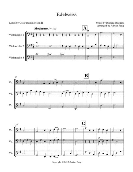 Edelweiss Arr Adrian Pang By Richard Rodgers Sheet Music For Cello