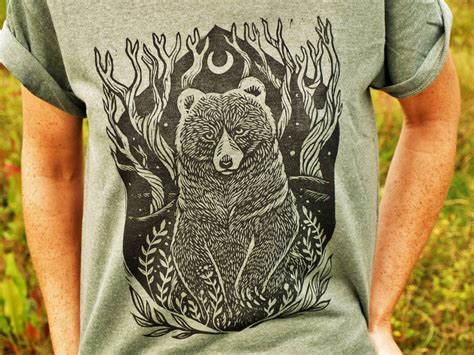 Bearwood Block Printed T Shirt Linocut Art Handprinted Etsy