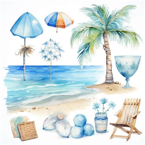 Premium Ai Image There Are A Lot Of Watercolors Of A Beach Scene