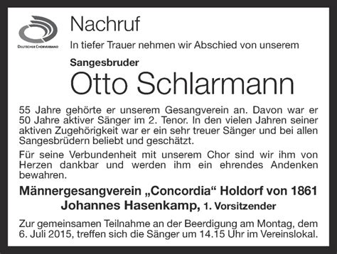 Traueranzeigen Von Otto Schlarmann Om Trauer De