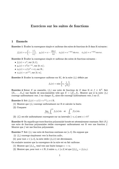 Td Suites Fonctions Analyse Exercices Sur Les Suites De Fonctions