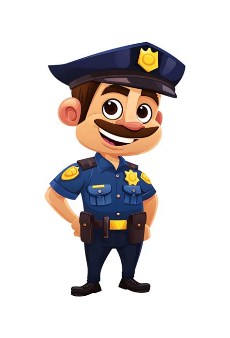 Cartoon Illustration Of A Smiling Male Police Officer In Uniform