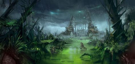 Ruin Temple In The Swamp Fantasy Landscape Fantasy Concept Art