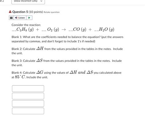 Solved Entropy Values For Various Substances Gibbs Free