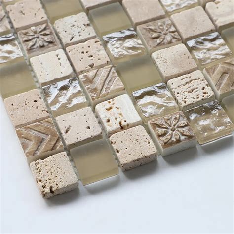 Beige Frosted Glass Mix Stone Mosaic Bathroom Wall Tile Jmfgt2026 Kitc — My Building Shop