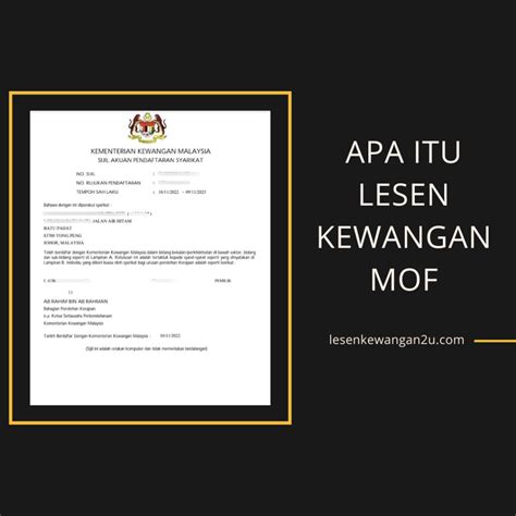 Apa Itu Sijil Kementerian Kewangan Malaysia Mof Lesen Kewangan