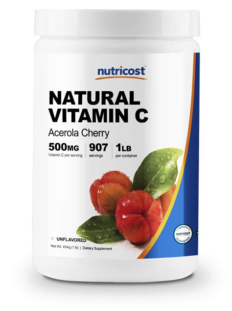 Nutricost Natural Vitamin C Acerola Cherry Powder 1LB Gluten Free