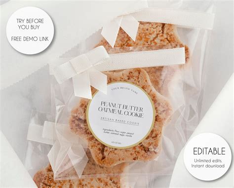 Editable Cookie Bakery Food Label Sticker Template, Custom Pastry
