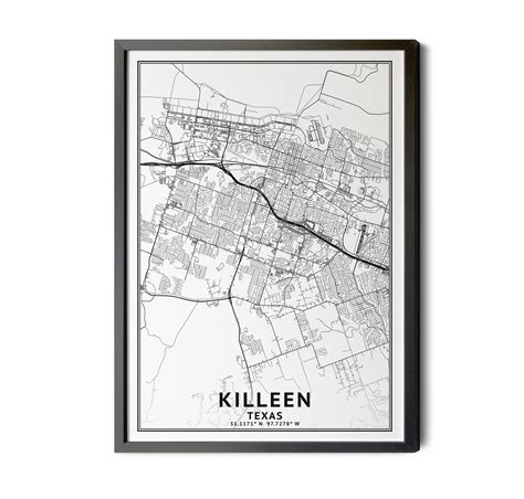 Killeen Texas Map, Black and White, Coordinates, Map of Killeen ...