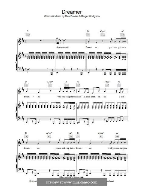 Dreamer (Supertramp) by R. Davies, R. Hodgson - sheet music on MusicaNeo