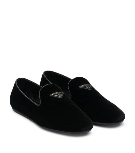 Mens Prada Black Velvet Triangle Slippers Harrods Uk