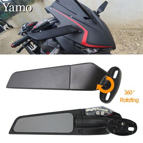 Modified Motorcycle Mirrors With Led Light Adjustable Revolving Side