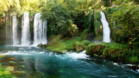 Multiple Waterfalls Pouring On River Surrounded By Green Trees Hd Nature Wallpapers Hd