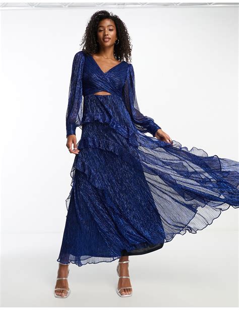 Ever New Sheer Sleeve Cut Out Plisse Maxi Dress In Blue Lyst