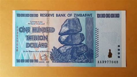 Zimbabwe S 100 Trillion Dollar Bank Note Inflation The Highest Marked