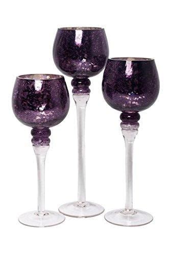 Set Of 3 Crackle Purple Glass Tealight Holders 9 Glass Tealight