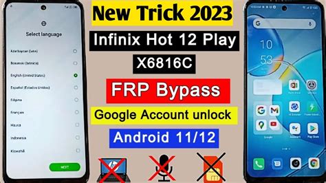 Infinix Hot 12 Play FRP Bypass Without PC 100 Working All Infinix FRP Remove Android 12 13