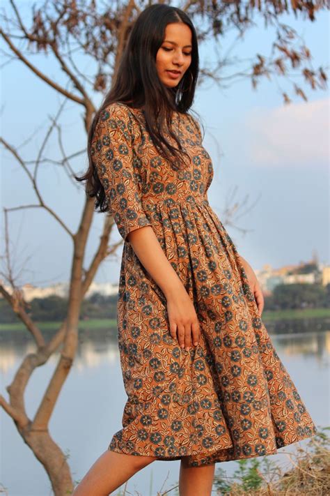 Cinnamon Ajrakh Fit And Flare Dress By Mogra Designs