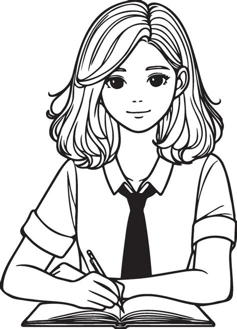 High School Female Student Read Sketch Drawing. 43345309 Vector Art at ...