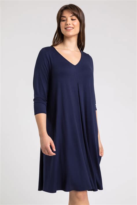 Curve Pleat Front Jersey Midi Dress In Navy Roman Originals UK