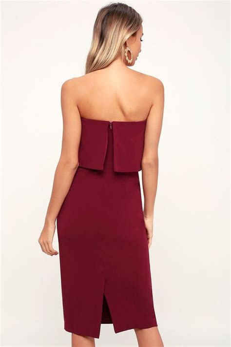 Lots Of Love Burgundy Strapless Midi Dress Strapless Midi Dress Formal Dress Shops Midi