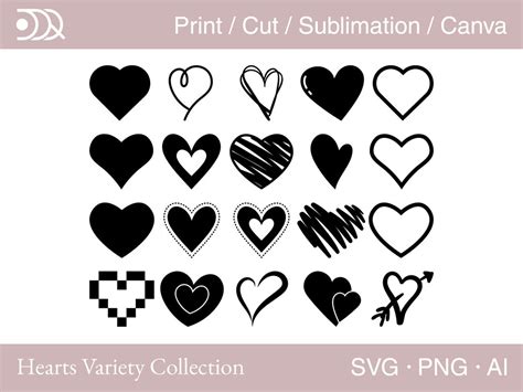 Hearts Svg, Heart Collection Svg, Heart Png, Heart Ai, Scribble Heart ...